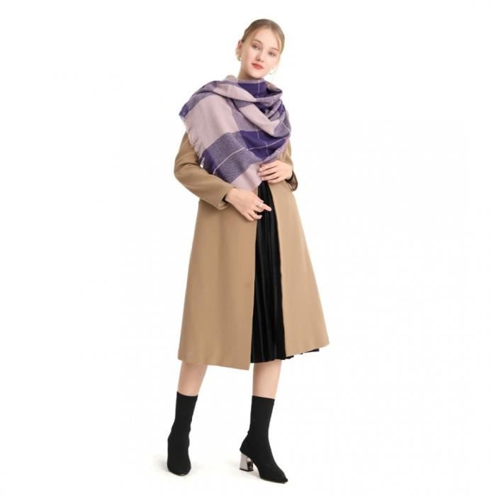 Écharpe Femme Hiver - Grand Carreaux - Foulard Long 200cm - Doux Et Chaud - Faux Cachemire - Idée Cadeau
