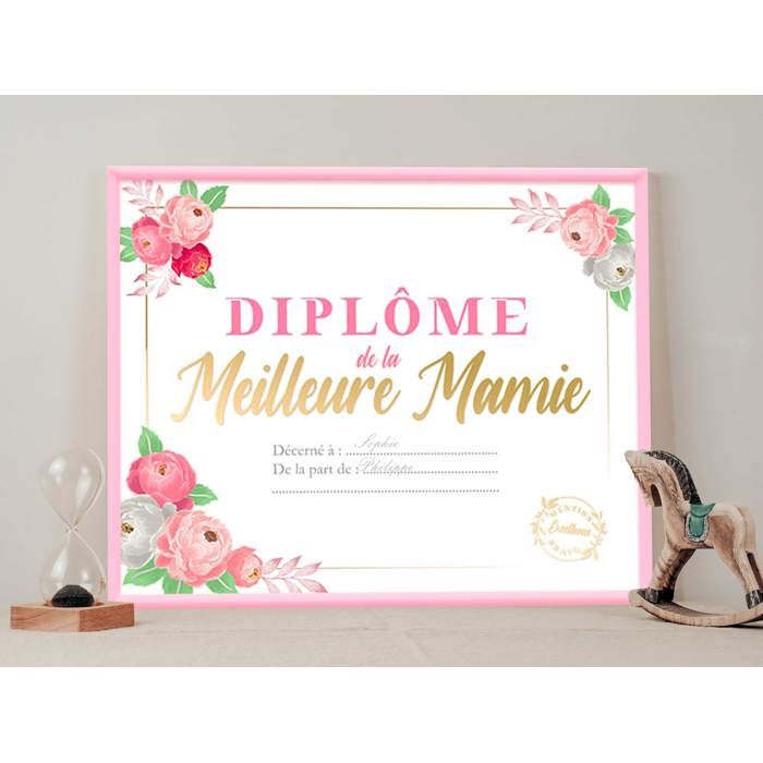 Cadre murale 'Diplôme de la Meilleure Mamie' - Dimensions : 25,5 x 21 x ...