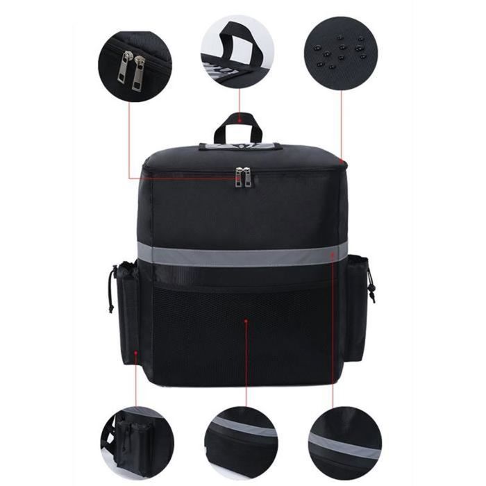 Sac à Dos Isotherme Livraison Repas - 35x25x40cm - Noir - Oxford - Neuf