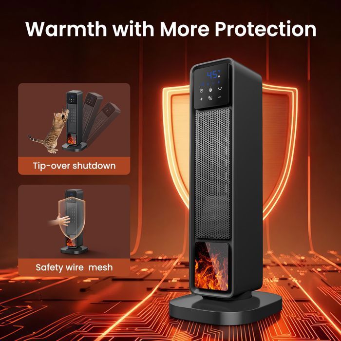 Chauffage d'appoint Économe - 900W PTC Céramique Silencieux, 3 Niveaux de Puissance, Protection Surchauffe & Basculement, Chauffage Électrique pour Chambre/Salon/Bureau