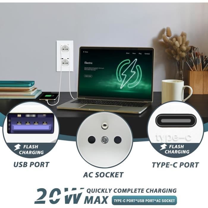 Câble et Prise Murale (USB-C + USB-C) 20W - WTK