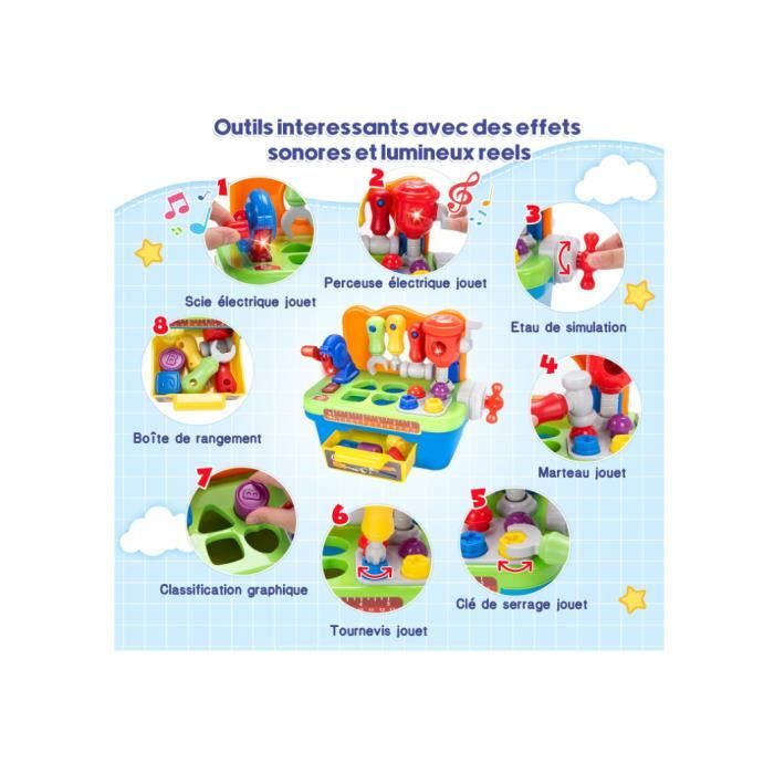 Établi Jouet Bébé 1-3 Ans – Caisse à Outils Avec Musique Et Lumières – Jeu Montessori – Cadeau Garçon Fille