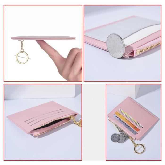 Oyccen - Petit Portefeuille Femme Cuir PU Zippé - Porte-cartes Compact Avec Porte-clés - Pochette Quotidienne Élégante