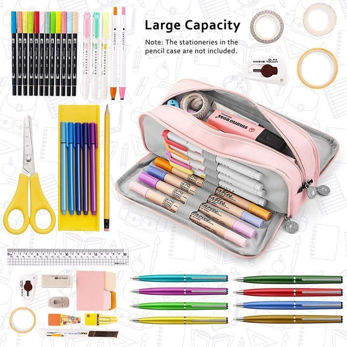 Trousse à Crayons De Grande Capacité Avec Plusieurs Compartiments à Fermeture éclair Pour Garçons Et Filles, Pour Adultes Et Bureau, Bleu Clair