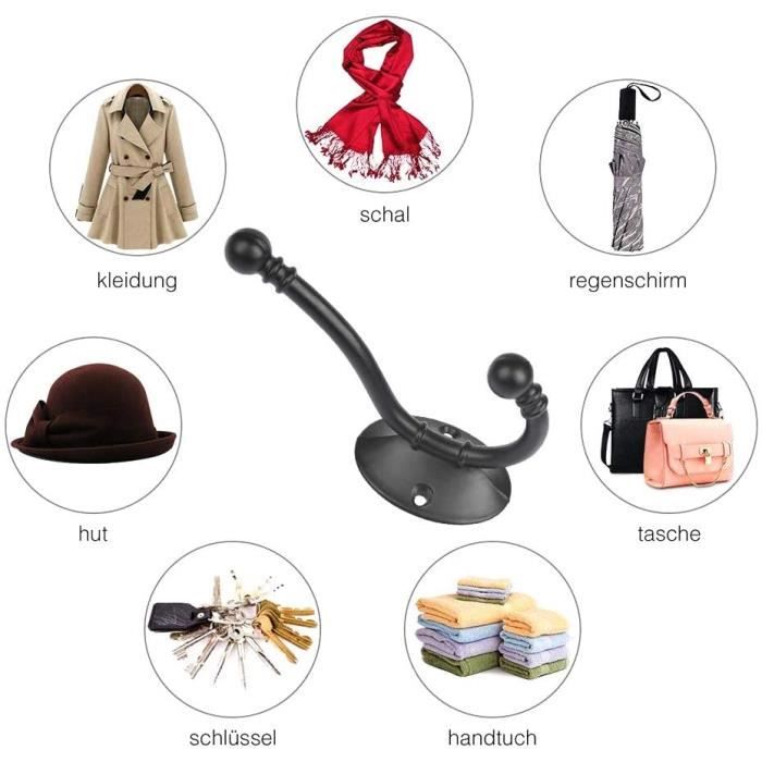 Crochets Muraux Noirs Très épais En Métal Pur Avec Trou De Vis Pour L'installation De Crochets Qui Ne Tombent Jamais Pour Manteaux, Clés, Peignoirs