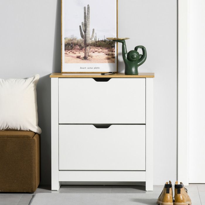 Meuble à Chaussures Habitdesign 7 Compartiments - Blanc Brillant 55x108x36cm - Rangement Pratique