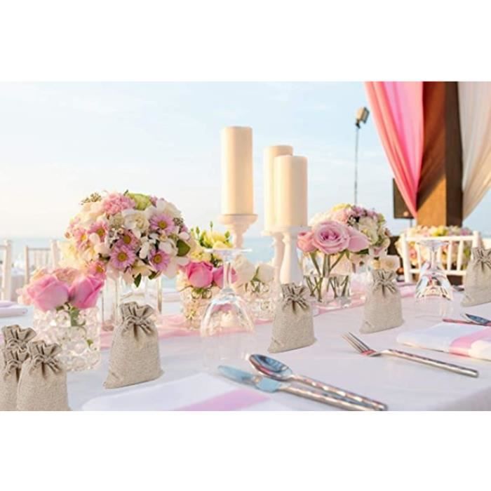 Lot De 50 Sacs Cadeaux En Toile De Jute Avec Cordon