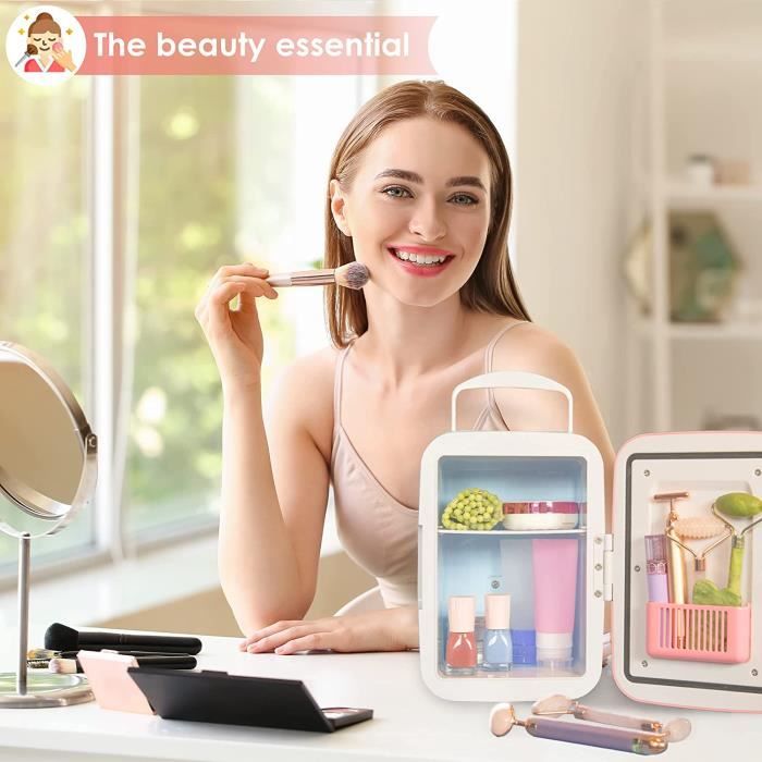Peach Beauty Mini Frigo Cosmetique Rose, Mini Frigo de Chambre 4L, Frigo  Skincare 12V/220V