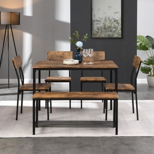 FURNITABLE Ensemble de table à manger blanc avec 4 chaises pour cuisine, salle à manger, bureau, noir + blanc