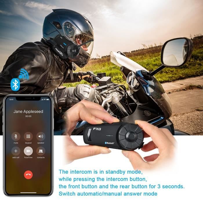 Fodsports Fx8 Pro Interphone Moto Intercom Casque Bluetooth Casque
