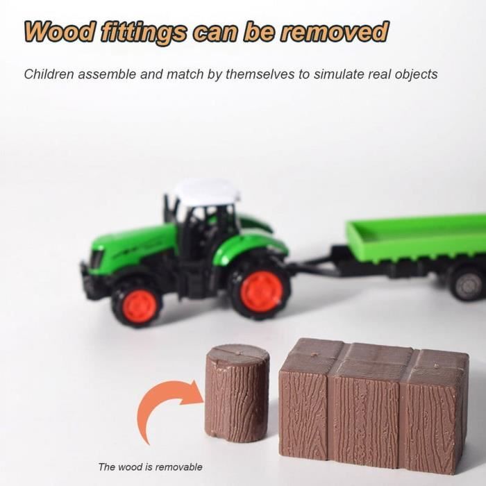 Tracteur agricole rouge avec remorque et moutons - Brick Occasion
