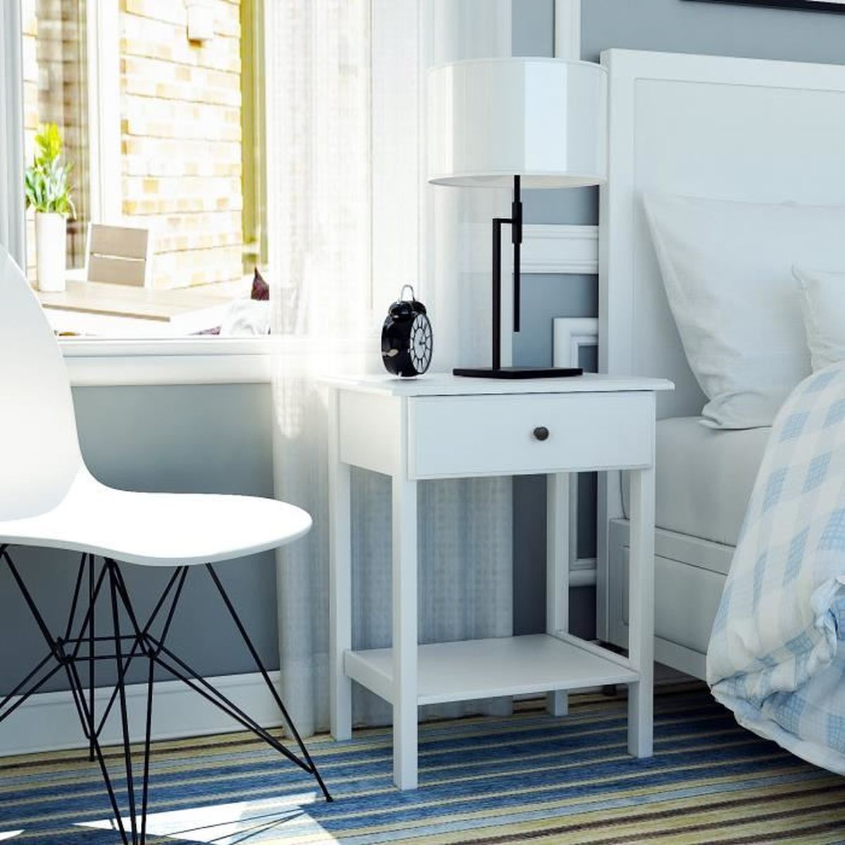 Homfa Table De Chevet Blanche Avec Tiroir Table De Nuit Bois Table Nuit Blanche 46 35 60cm Cuisine Maison Tables De Chevet
