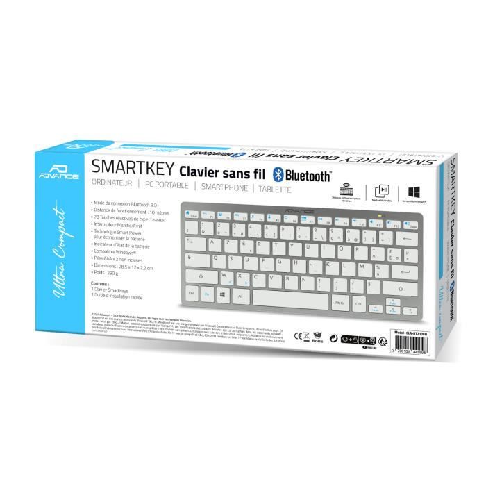 Clavier Bluetooth Sans Fil Pliable Mini Clavier AZERTY Coque en Aluminium  Taille de Poche Gris Compatible avec Tablette PC IOS A ESYNIC 48034