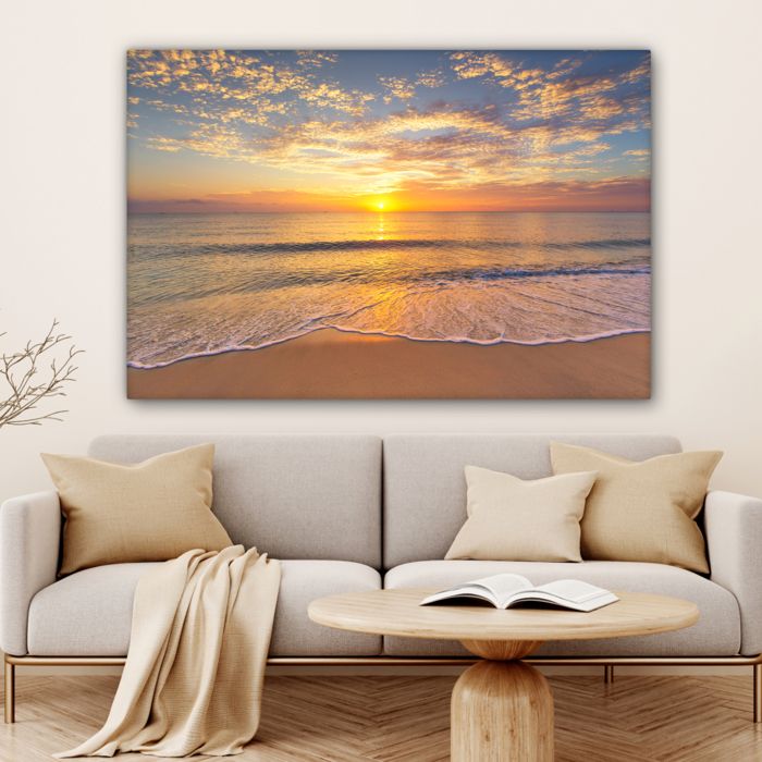 Tableau Impression Sur Toile Plage Mer 150x75cm 5 Pièces - Décoration Murale Paysage Vintage