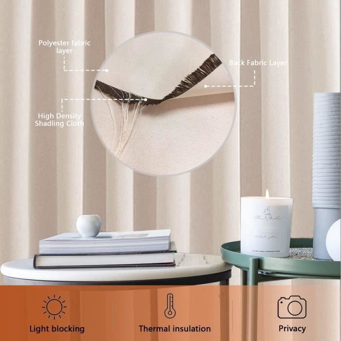 Rideaux Occultants Porte Interieur Lot De 1, Rideau Separation Entrée Pliant Thermique Anti Froid Pour Salon Et Cuisine 220gm2 Beige 80x200cm 92092455