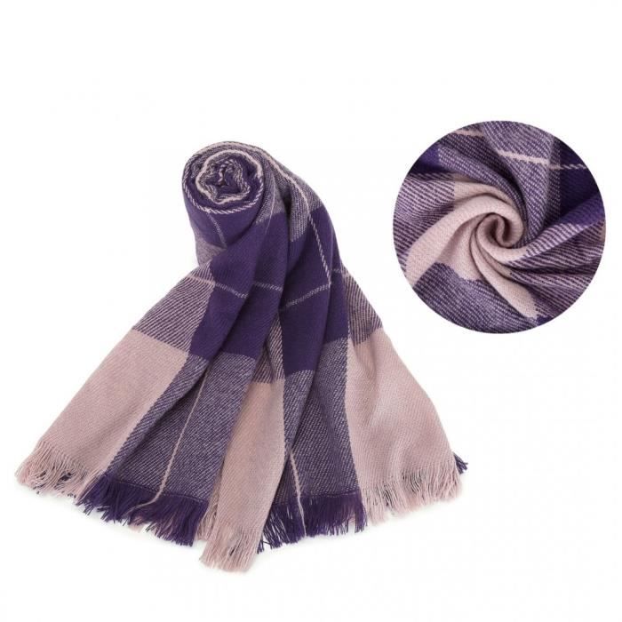 Écharpe Femme En Laine Violette - Motif Géométrique, Douce Et Chaude - Neuf Avec étiquettes