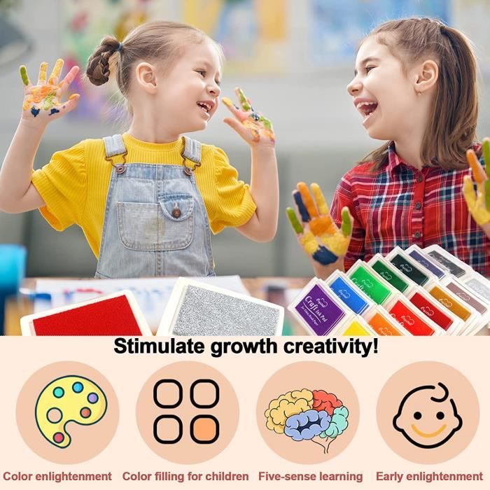 Ksvaye 15 Couleurs Encre Tampon Encreur Enfant Tampons Encreurs  Multicolores Color Ink Inkpad Non Toxique Lavable Couleur Tampon7 -  Cdiscount Beaux-Arts et Loisirs créatifs