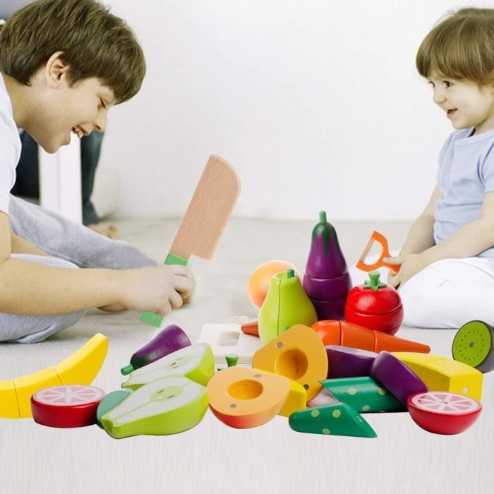 Wuddis – Coupeur De Fruits En Bois Montessori – 10 Pièces Avec Velcro – Dès 1 An – Certifié FSC Et Peinture à L'Eau