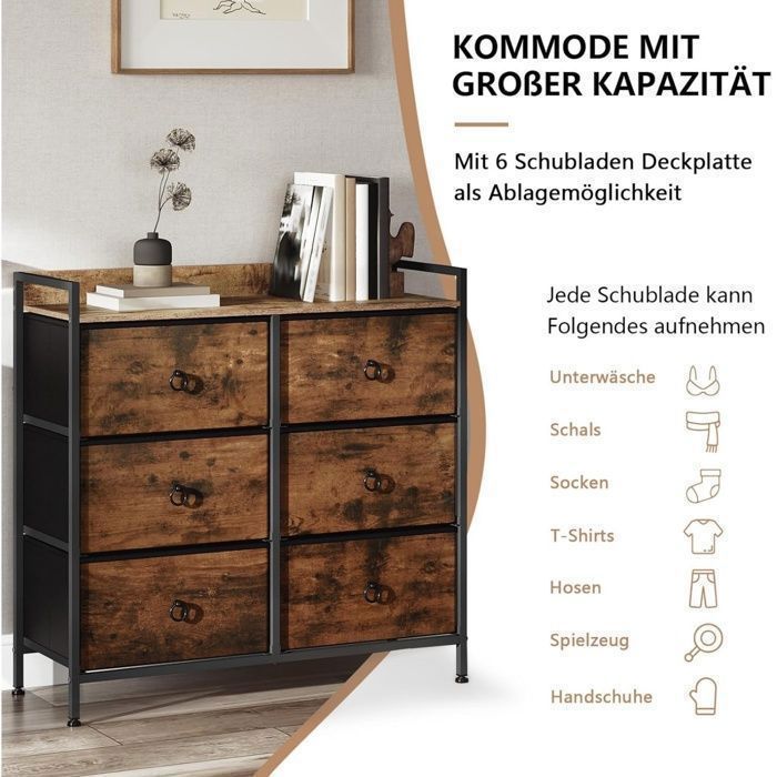 Commode 4 Tiroirs WOLTU - 45x30x95cm - En Tissu Et Métal - Rangement Chambre Ou Salon