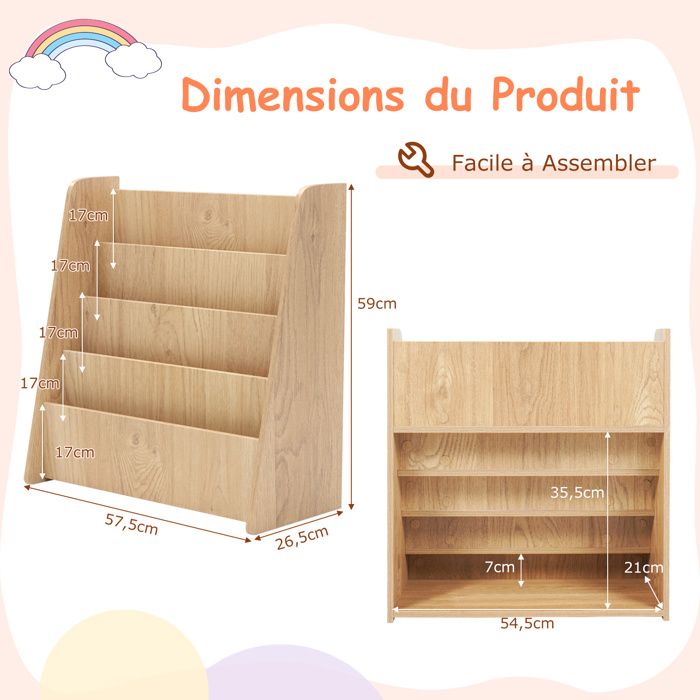 Dioche étagère à Livres En Bois Pour Enfants Étagère De Bibliothèque De