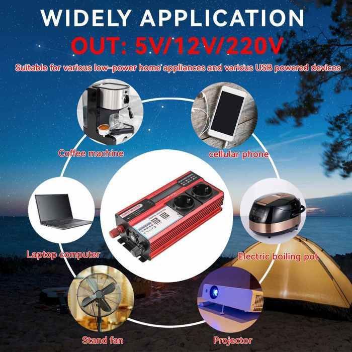 Onduleur 4000W 12V/230V - Onde Sinusoïdale Modifiée - Écran LCD, Télécommande, Ports USB - Pour Camping-car, Voiture - 11