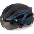 Casque de vélo Adulte avec visière Léger Anti-chute Respirant 54-62 cm Réglable Amovible Magnétique Taille unique-Bleu noir-0