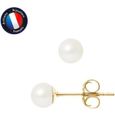 PERLINEA - Boucles d'Oreilles - Véritables Perles de Culture d'Eau Douce Rondes 5-6 mm Blanc Naturel - Or Jaune - Bijoux Femme-0