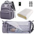QQ43160-sac à langer pour bébé sac à dos, sacs à langer grande capacité, sac à langer de voyage portable avec lit pliable(gris)-0