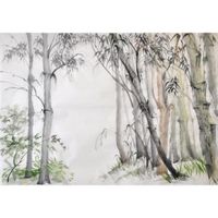 Papier Peint Panoramique Forêt Bambou Noir Et Blanc Sur Mesure Soie 3d Paysage,RéTro Bambou Vert Feuillage Chambre Poster 400x280cm