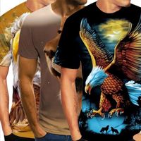 Lot de 3 T-Shirt Homme,Tee-Shirt Aigle 3D Imprimé Col Arrondi Manches Courtes-couleurs multiples