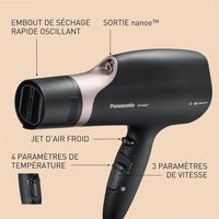 Sèche-cheveux Panasonic - Technologie nanoe,3 vitesses,3 températures,Fonction soin cuir chevelu,3 accessoires,Touche Air Froid,N