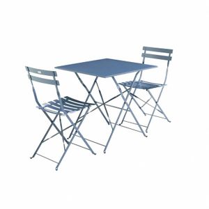 Ensemble table et chaise de jardin Salon de jardin bistrot pliable - Emilia carré ble