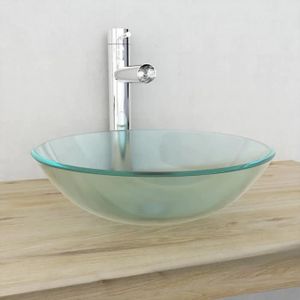 salle de bain moderne lavabo design a poser vasque ronde verre trempe nettoyage facile depoli 42 x 14 cm cdiscount bricolage