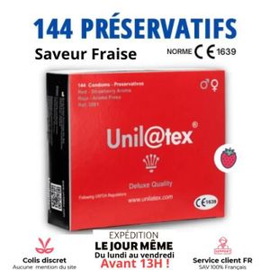 PRÉSERVATIF Lot 144 préservatifs fins saveur fraise Unilatex, 