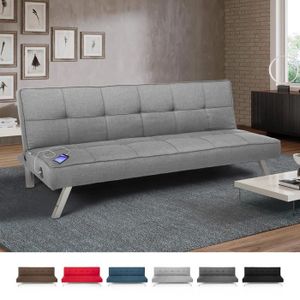 CANAPÉ FIXE Canapé-lit en tissu avec port USB et pieds en métal AstraLIS design - Gris clair