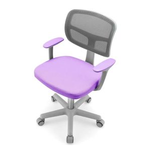 Chaise de bureau enfant ergonomique étudiant réglable roulant métal violet  blanc-couleur douce