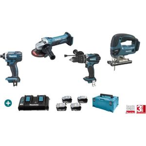PACK DE MACHINES OUTIL Lot 4 machines MAKITA 18V 4 Batteries 5Ah + Charge