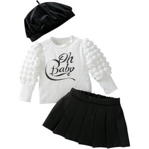 Ensemble de vêtements Ensemble d'automne pour fille - Marque - Haut bouffant et mini-jupe à volants - Noir et blanc