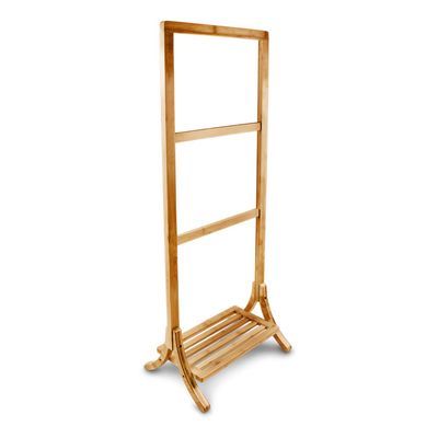 Relaxdays Porte Serviettes Sur Pied Avec Etagere En Bois De Bambou