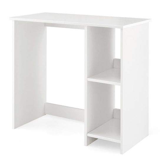 Bureau Ordinateur COSTWAY 80x40cm - Avec 2 Étages De Rangement - Blanc - Parfait Petit Espace