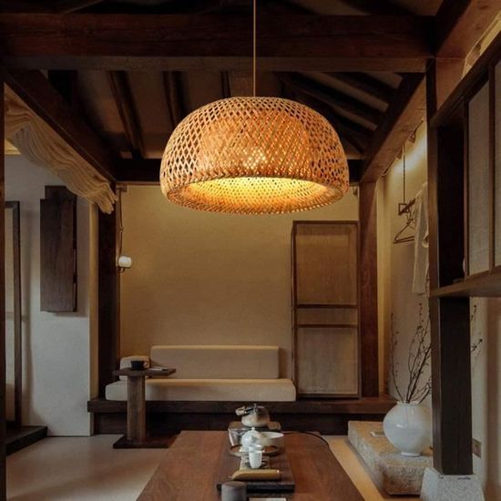 AHQX Lampe Suspendue Vintage En Bambou 100cm - Lustre Naturel Réglable Pour Salon Et Salle à Manger