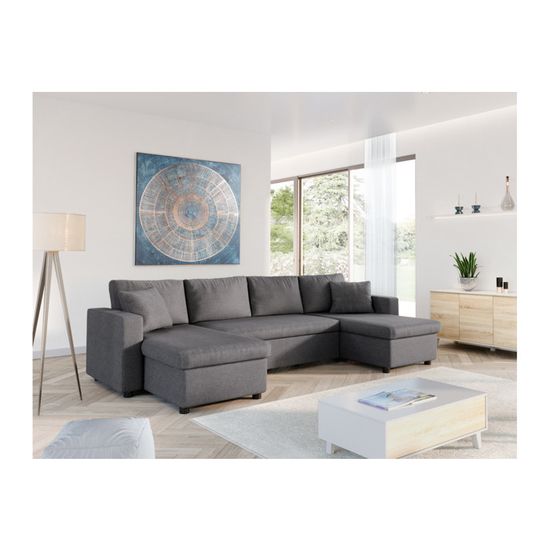 Canapé D'angle Convertible Alice's Home Armen Living - Gris Foncé - 3 Places Avec Coffre
