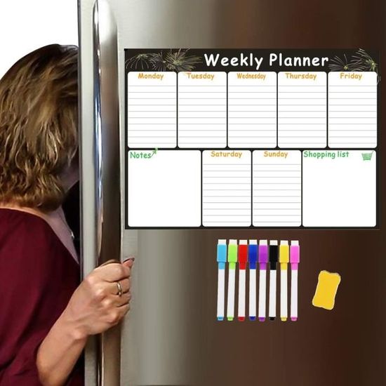 Tableau Blanc Magnétique A4 Pour Frigo - Mémo Pratique Avec 4 Feutres, Gomme & Aimants Inclus !
