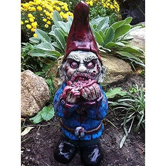 cour pelouse Pour terrasse Nains de jardin effrayants QKFON Statue de nain de jardin zombie en résine avec film d'horreur Sculpture d'Halloween pour l'extérieur