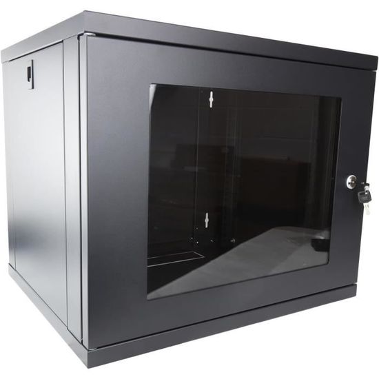 Armoire Murale Serveur 9U 25,4 Cm De Profondeur - Rack Réseau Avec étagère, Panneaux Brosse, Gestion Câbles - Tecmojo