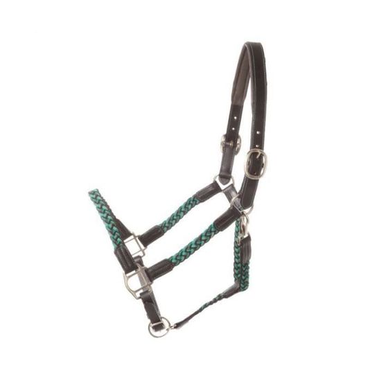 Laisse en corde pour cheval de loisir - vert clair/turquoise/rose foncé
