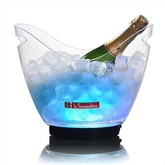 Seau à glaçons à LED multicolore pour Champagne et vin LA SOMMELIERE - 2 poignées - Grande capacité 8L