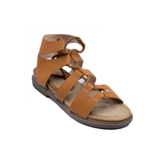 Sandales spartiates femme Simili cuir Camel Camel Cdiscount