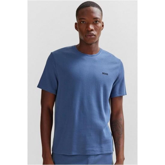 T-shirt Homme Hugo Boss Bleu Imprimé Graphique Maillons Taille M Coton