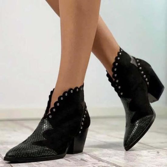 Bottines noires talon plat femme sales